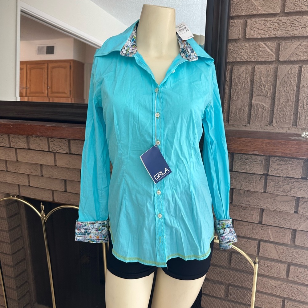NWT Georg Roth Los Angeles Blue Long Sleeve Fitted Button Down Shirt